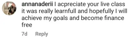 Instagram workshop testimonial from annanaderi
