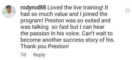 Instagram workshop testimonial from rodyrod88